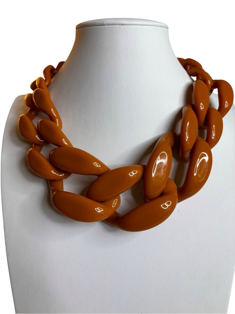 Statement Chunky Resin Chain Necklace in Subtle Shade of Orange.